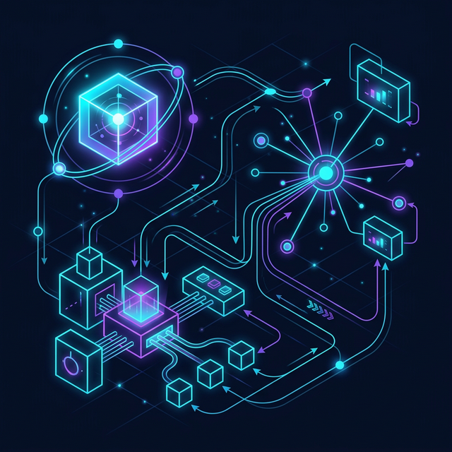 Software design patterns illustrated as interconnected architectural components